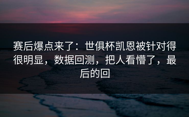 赛后爆点来了：世俱杯凯恩被针对得很明显，数据回测，把人看懵了，最后的回  第1张
